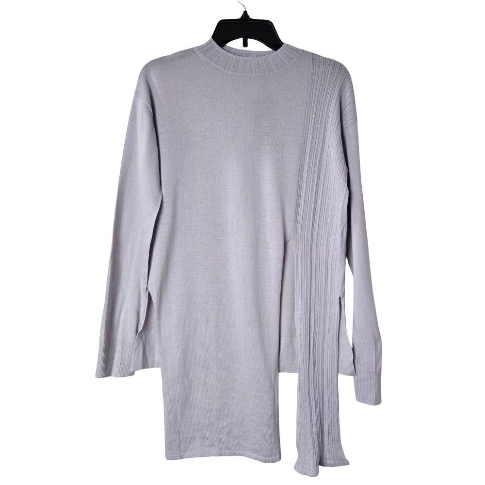 Gentle Herd Asymmetrical Slit Pure Wool Lilac Sweater Small